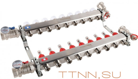 Для отопления Rommer 1"/3/4"x9 с расходомерами (RMS-1210-000009)