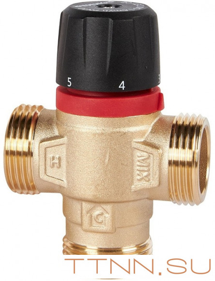 Смесительный клапан Rommer 1" НР 20-43°С KV 2,5 (RVM-0231-254325) боковое смешивание