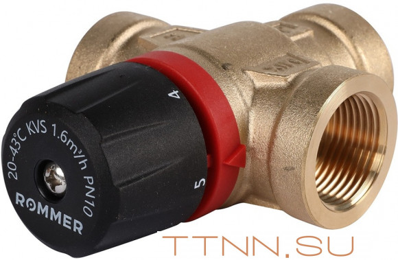 Смесительный клапан Rommer 3/4" ВР 20-43°С KV 1,6 (RVM-0111-164320) боковое смешивание