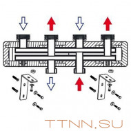 Стальной коллектор HOOBS 2 выхода, накидные гайки 1 1/2", с креплениями,  длина 550мм