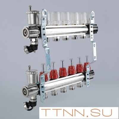 Для отопления VALTEC 1"х5 вых. Евроконус 3/4" с расходомерами в сборе