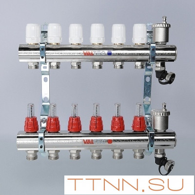 Для отопления VALTEC 1"х5 вых. Евроконус 3/4" с расходомерами в сборе