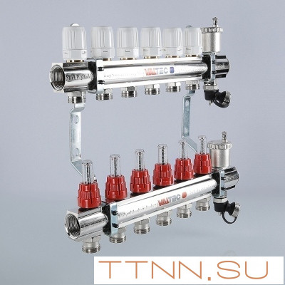 Для отопления VALTEC 1"х6 вых. Евроконус 3/4" с расходомерами в сборе