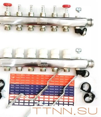 Коллектор для теплого пола Wester 1"-3/4 в сборе с расходомерами на 11 выходов