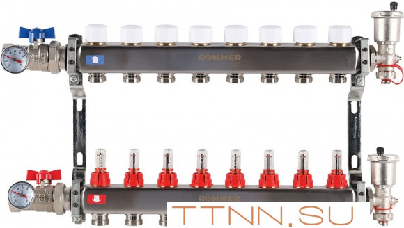 Для отопления Rommer 1"/3/4"x8 с расходомерами (RMS-1210-000008)